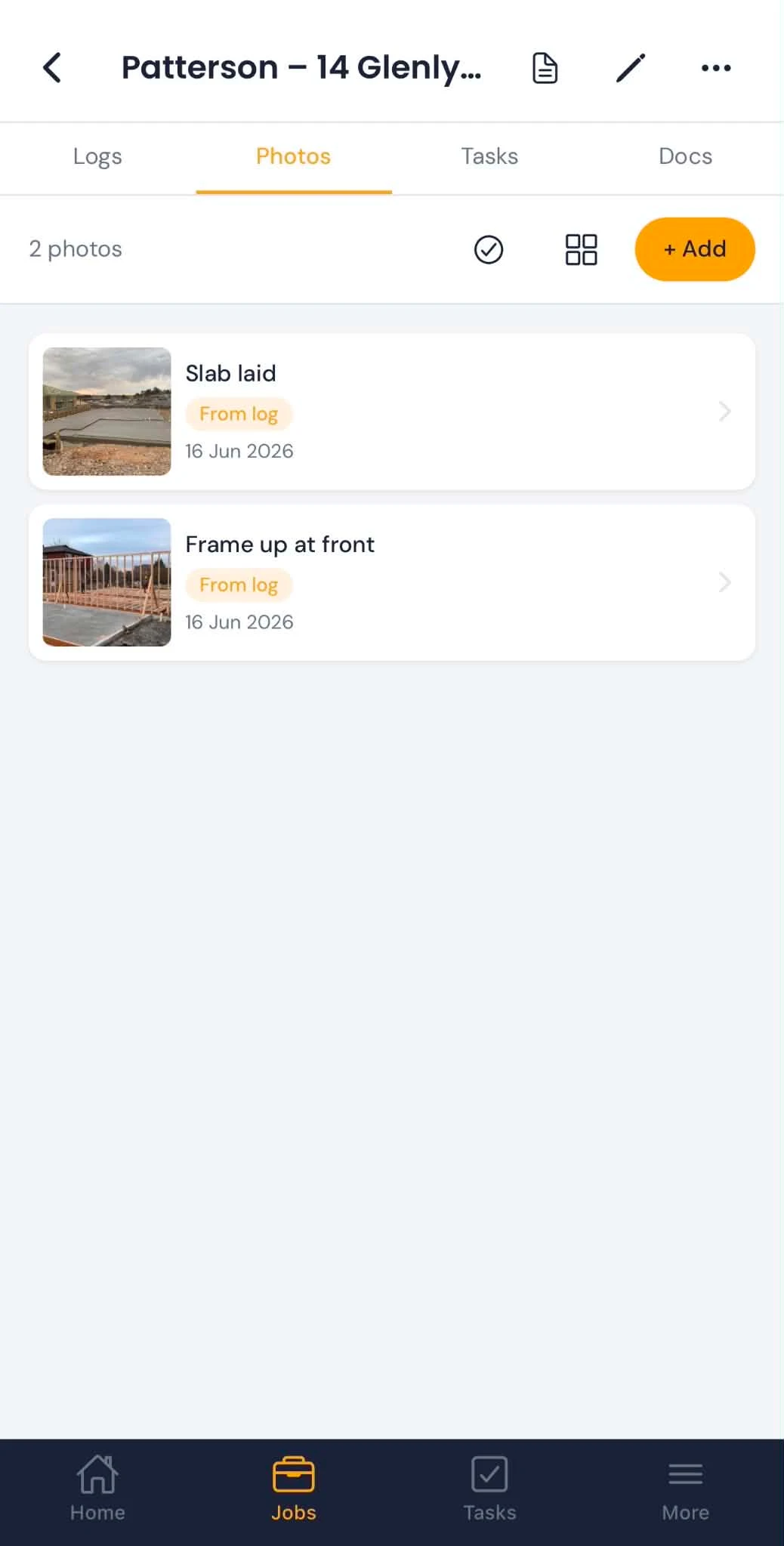 A job’s photo album in Titus, each shot tied to its daily log